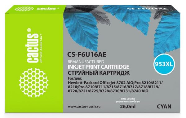Струйный картридж Cactus CS-F6U16AE (HP 953XL) голубой